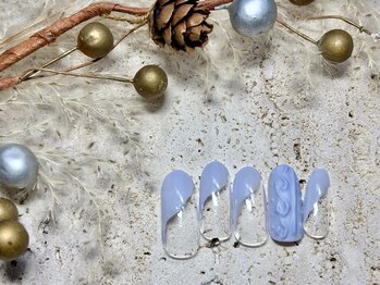 テテネイル(tete.nail)/ぷくぷくニット柄×斜めフレンチ