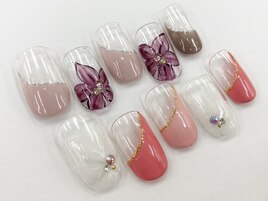 斜めフレンチ+フラワー