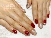 ネイルドール(Nail Doll)/タイダイにバレンタインアート