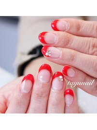 赤フレンチネイルですっきりと♪