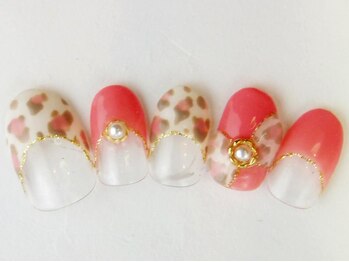 ネイルサロン ドレリッチ 大宮店(drerich)/ピンクレオパードリボン