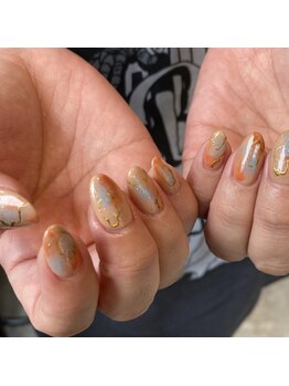 ネウィ ネイル 京橋(newi nail)/オレンジ×ブルー【newiネイル】