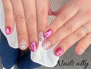 ネイルズアリー 立川店(Nails ally)/ミラー×春色×ストーン×ラメ