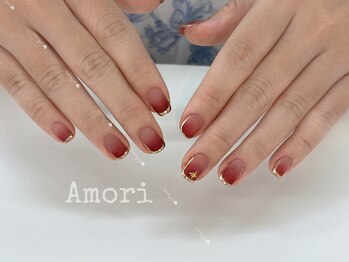 マット赤グラデ金ミラーAIネイル