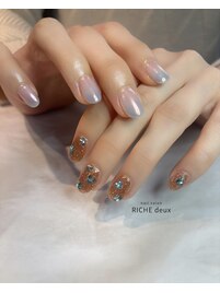 オーロラ×フラワーアシメネイル