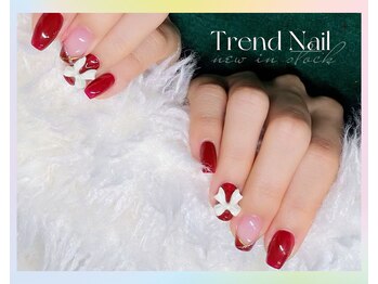 トレンドネイルスタジオ(Trend Nail Studio)/綺麗レッドネイルホワイトリボン