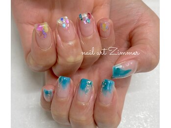 ネイルアート ジマー/クリアニュアンスのちぐはぐ