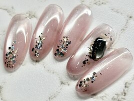 マグネット ピンク ホロネイル