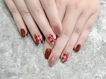 ヒールネイル(heal nail)/ボルドー×チェック柄～