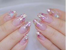 幻之花ネイル/ラメホログラデーション　蝶々