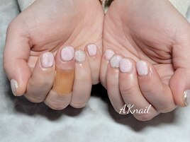 シンプルネイル／マーブルピンク
