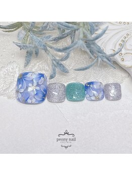 ピオニーネイル(peony nail)/フラワーブーケ　ブルー