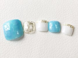 海　夏ネイル　ブルー　フット