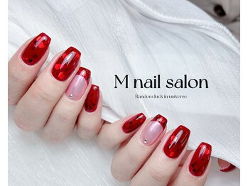 Mネイル/赤ラメワンカラー