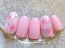桜ホロの春風ピンクネイル