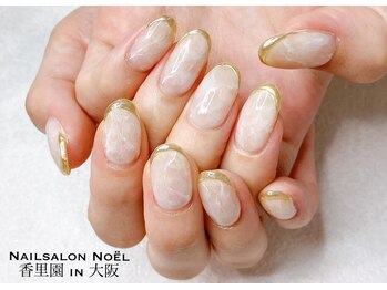 ノエル(Noel)/ホワイト大理石×ミラーフレンチ