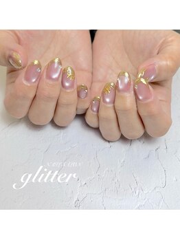 ネイルサロン グリッター(NAIL SALON glitter)/ミラーフレンチとリボンネイル