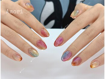 マグ×透けカラフル秋ネイル