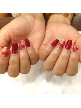 ハーティーネイル hearty nail 溝の口店/赤チェック/冬/ワンカラー