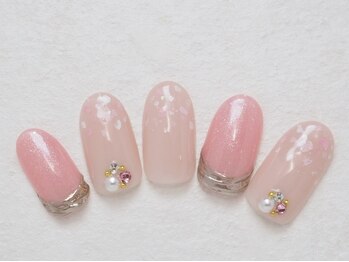 シックネイル(CHIC nail)/スイート ピンク×ミラーアート