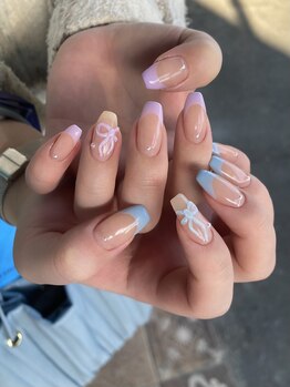 サフィールネイルサフィールネイル(Saphir nail)/リボンフレンチネイル