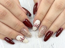 【森】リボン シンプルネイル