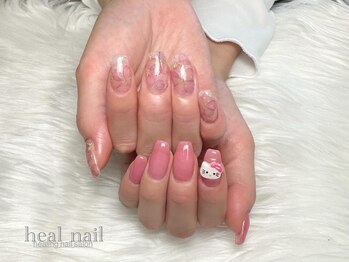 ヒールネイル(heal nail)/アシメ お花総柄×pink