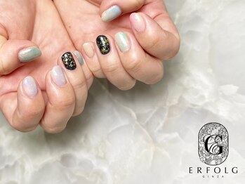 エアフォルク 銀座(ERFOLG)/和柄×パステルマーブルネイル