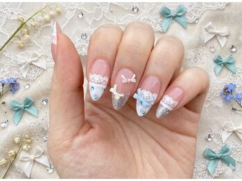 リネイル(RE:NaiL)/リボン×レースガーリーネイル