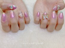 エクリ 日暮里店(Ecrit)/春ネイル：ミラー＋蝶々パーツ