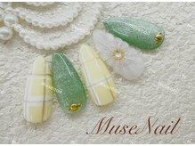 ミューズネイル(muse nail)/ぷっくりフラワー×チェック