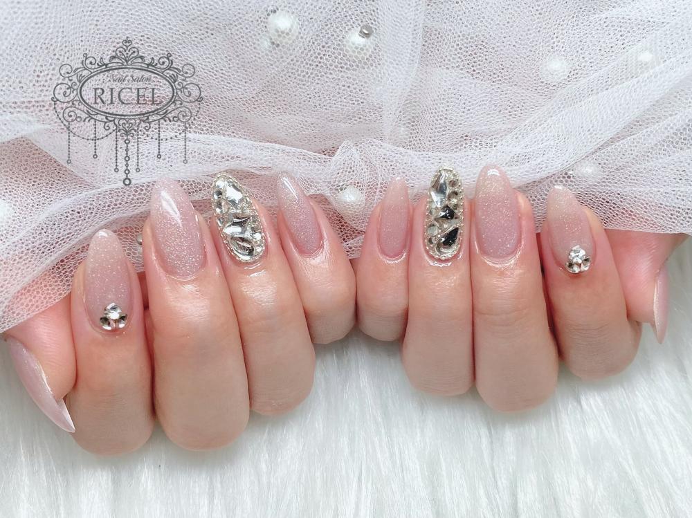 05))バタフライネイル フレンチガーリー ミラー 埋めつくし ブライダル