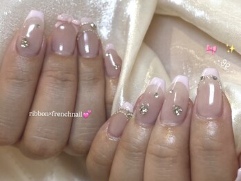 フレンチ×リボンネイル