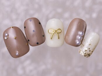 アイネイルズ 町田店(I nails)/リボンドットルブラウン9480円