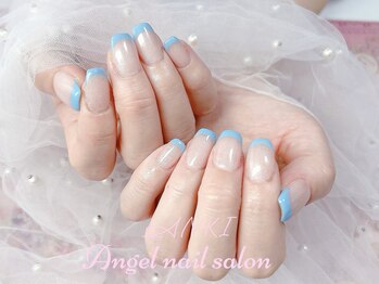 エンジェルネイルサロン(Angel nail salon)/水色フレンチXラメベース追加