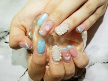 シュガーネイル(sugar nail)/水色ラブリーネイル