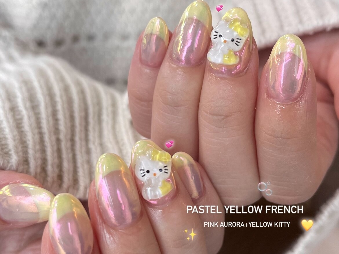 パステルイエロー　ネイルチップ　オーダー　ガラスフレンチ パステルイエロー ネイルチップ オーダー ガラスフレンチ