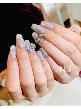 チヒロネイル/シルバーラメ＆メタルリボン