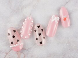 ドットハート×リボンネイル