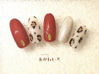ネイルサロン あかねいろ/秋冬ネイル　ヒョウ柄手描き