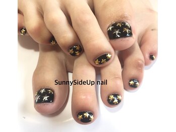 サニーサイドアップ ネイル(Sunny SideUp nail)/Black×studs mix nails