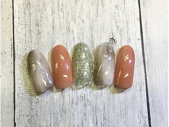ネイルアンドまつげ リュフェール 五反田(Nail Lufaire)/ニュアンスもやもやオレンジ