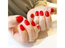 ハーティーネイル 自由が丘南口店(heartynail)/ワンカラー/シンプル/赤