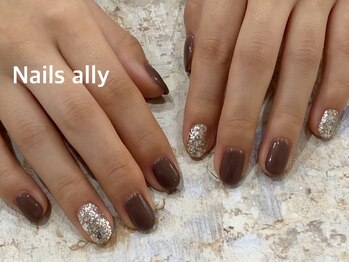 ネイルズアリー 立川店(Nails ally)/ブラウン×シルバーホログラム