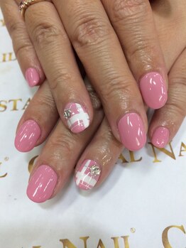 クリスタルネイル ゆめタウン博多店(CRYSTAL NAIL)/ピンクチェックネイル
