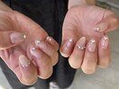 ピンクハートストーンネイル