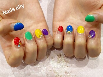 ネイルズアリー 立川店(Nails ally)/5色メンバーカラー×逆フレンチ