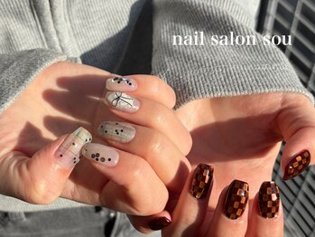 ネイルサロン ソウ 心斎橋店(Nail Salon Sou)の写真/短い爪だからこそ似合うデザインがある*。個性派デザインで存在感plus!思わずかわいいがあふれる指先に♪