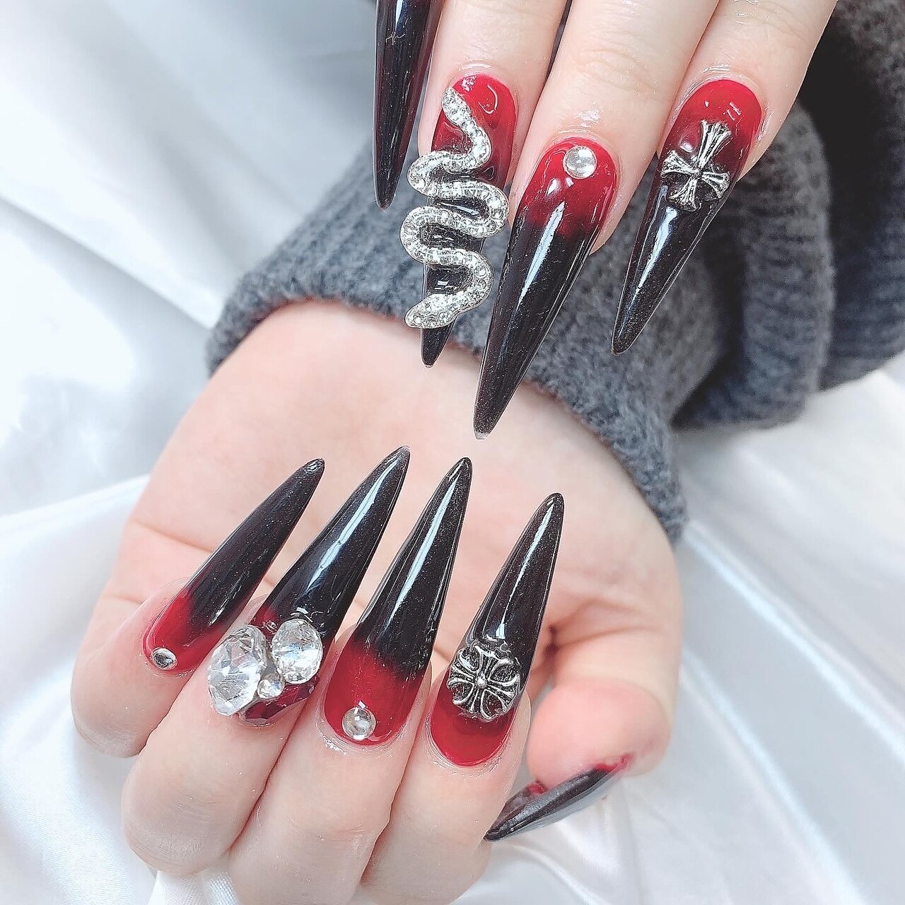 スカルプ》赤黒ネイル：PG011595007｜アビスネイル 池袋(Abyss Nail)の