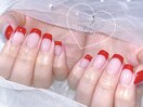 ベースカラー+赤フレンチ